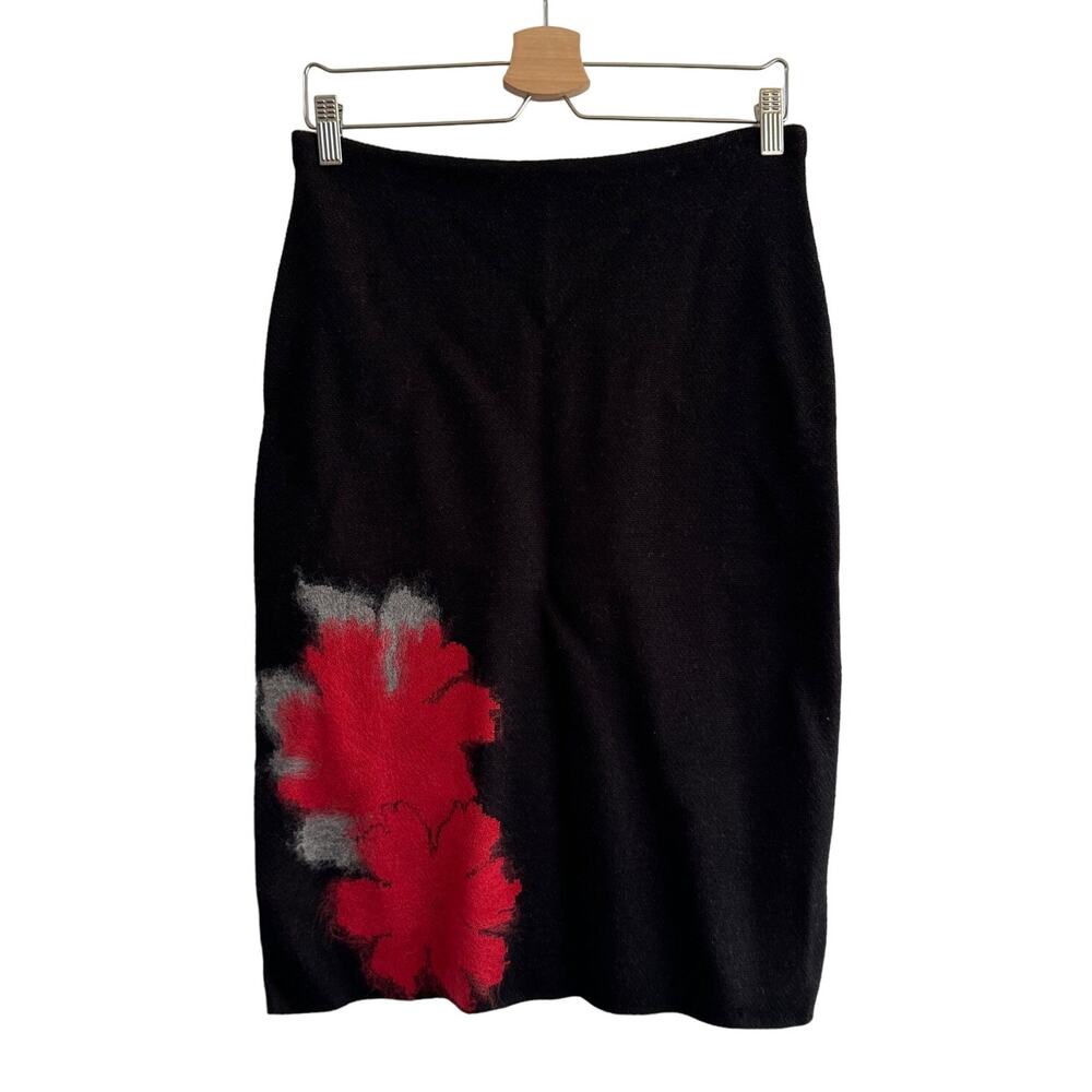 Etincelle Couture Sweater Knit Midi Pencil Skirt in Black and Red Size 2 NEW NWT